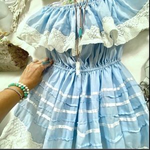 60s/70s ruffles for days Dreamy off the shoulder prairie/country/beach dress